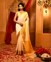 White Yellow Cotton Silk Mangalagiri Border Saree